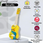 Anubhav Janni Dino Theme 4 String Guitar Easy-to-Hold Thin Frets Low Musical Instrument Learning Educational Toy Gift for Toddlers Kids 3+Years 23 Inch (Pack of 1) (Multicolor) - Image 7