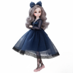 Anubhav Janni Princess Doll for Girls Collectible with Luxury Navy Blue Party Dress Lace Stockings Bow Hairband Beautiful Long Hair Kids Gift Plastic Wedding Dress Elegant and Bridal Stunning
