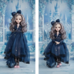 Anubhav Janni Princess Doll for Girls Collectible with Luxury Navy Blue Party Dress Lace Stockings Bow Hairband Beautiful Long Hair Kids Gift Plastic Wedding Dress Elegant and Bridal Stunning - Image 5