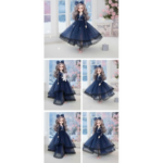 Anubhav Janni Princess Doll for Girls Collectible with Luxury Navy Blue Party Dress Lace Stockings Bow Hairband Beautiful Long Hair Kids Gift Plastic Wedding Dress Elegant and Bridal Stunning - Image 7