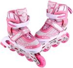 Anubhav Janni Skate for Kids Roller Shoes Age 6 to 11 Years Adjustable Size Inline Skating Skates Boys Girls Boys and  LED Lights in Wheel Indoor Outdoor Beginner Training Skates (Pink) - Image 4