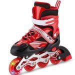 Anubhav Janni Skate for Kids Roller Shoes Age 6 to 11 Years Adjustable Size Inline Skating Skates Boys Girls Boys and  LED Lights in Wheel Indoor Outdoor Beginner Training Skates (Red)