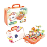 Anubhav Janni 232 Pcs DIY Creative Puzzle Box for Kids Educational Building Toy Kit with Drill Learning Construction Set for Boys Girls Carry Case Toy Gift for 3+ Years (Unikorn Theme)