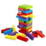 Anubhav Janni Multi Coloured 54 PCS Blocks with Dices Wooden Building Stacking Toys Tumbling Tower Game Toy for Kids Adults (54 Pcs Color Jenga Game)