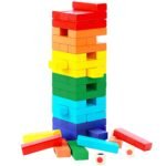 Anubhav Janni Small 54 Pcs Colourful Wooden Blocks Indoor Balancing Building Game Toys Activity Tower Block Cognitive Development Fun Stacking Classic Family Dice Educational Puzzle (Multicolor)