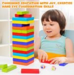 Anubhav Janni Small 54 Pcs Colourful Wooden Blocks Indoor Balancing Building Game Toys Activity Tower Block Cognitive Development Fun Stacking Classic Family Dice Educational Puzzle (Multicolor) - Image 6