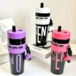Anubhav Janni Stylish Sipper Bottle with Colorful Lid Straw Leak-Proof Tumbler Water Bottle with Keychain Charm 950ml (ColorAnd Design Sent As Per Stock) (Pack Of 1) - Image 2