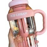 Anubhav Janni Tumbler for Gym Water Bottle with Straw Handle Ice Cream Insulated Transparent Leak Proof Sports Shaker Fitness Beverage (Color And Design Sent As Per Stock) (Pack Of 1)
