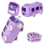 Anubhav Janni Cartoon Car Straw Water Cup Detachable Bus Bottle Shoulder Strap Leakproof small Drinking Locking Flip Silicone Shape BPA Free School Travel (Color And Design Sent As Per Stock)