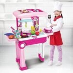 Anubhav Janni 2 in 1 Little Chef Trolley Kitchen Play Toy Set for Girls with Music Light in 1 Foldable Trolly and Carry case Set Pretend Luggage Kit Suitcase Trolley (Multicolor) (Pack Of 1) - Image 2
