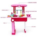 Anubhav Janni 2 in 1 Little Chef Trolley Kitchen Play Toy Set for Girls with Music Light in 1 Foldable Trolly and Carry case Set Pretend Luggage Kit Suitcase Trolley (Multicolor) (Pack Of 1) - Image 6
