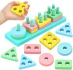 Anubhav Janni Puzzle Toys for Above 3 Year Old Boys Girls Toddlers Wooden Sorting Stacking Kids Preschool Educational Puzzle Set Angle Geometric Blocks Stacker Shape (Multicolor)