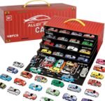 Anubhav Janni 48 Pcs Pull Back Car Set with Container Storage Alloy Metal Vehicles Toy Mini Cars Drawers Foldable Road Map Play Mat Friction Powered Educational for Kids Boys Girls Pretend Toys
