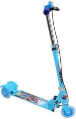 Anubhav Janni Toy Kid Set Plastic Foldable Scooter with Brake and Bell LED on Wheels Height Adjustable Runner Ride On 3 Wheeler for Boys Girls (Blue)