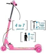Anubhav Janni Toy Kid Set Plastic Foldable Scooter with Brake and Bell LED on Wheels Height Adjustable Runner Ride On 3 Wheeler for Boys Girls (Pink) - Image 6
