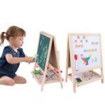 Anubhav Janni 2 in 1 Wooden White Dry Erase Easel Board and Chalkboard with Marker Duster Chalk Standing for Kids Writing Educational Toy Large Marker Children Foldable Drawing Stand (60*32*28cm)
