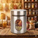 Anubhav Janni Clear Glass Steel Window Jars for Kitchen Storage Food Spices Canister Set Airtight with Leak-Proof Container Pulses Grains Tea Coffee Rice Snacks Spices - Image 2