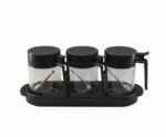 Anubhav Janni 3 Pcs Glass Jar Set Transparent Condiment Container for Chutney Achar Masala Sauces Dry Fruits Mukhwas Kitchen Storage Serving Set