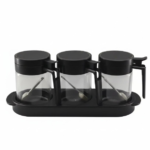 Anubhav Janni 3 Pcs Glass Jar Set Transparent Condiment Container for Chutney Achar Masala Sauces Dry Fruits Mukhwas Kitchen Storage Serving Set