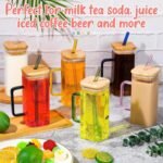 Anubhav Janni Square mason wooden lid jar 1pcs Random Colour Square Glass Sipper Tumbler Tea Coffee Can with Wooden Lid and Straw Mug Fruit Milk Juice Cup - Image 7