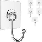 Anubhav Janni Transparent Large Adheshiv Wall Hooks Hanger Transparent Hook for Hanging Self Adhesive Heavy Duty Hooks Waterproof Stainless Steel Big Bathroom Kitchen (Pack Of 5 Pcs)