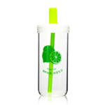 Anubhav Janni Glass Sipper And Straw 650ml Reusable Tumbler Water Coffee Can with Lime Graphic White Lid and Neon Green Drink a of Fresh Fruit Enjoy Life Immediately (Pack Of 1 Pcs)