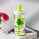 Anubhav Janni Glass Sipper And Straw 650ml Reusable Tumbler Water Coffee Can with Lime Graphic White Lid and Neon Green Drink a of Fresh Fruit Enjoy Life Immediately (Pack Of 1 Pcs) - Image 2