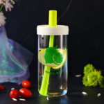 Anubhav Janni Glass Sipper And Straw 650ml Reusable Tumbler Water Coffee Can with Lime Graphic White Lid and Neon Green Drink a of Fresh Fruit Enjoy Life Immediately (Pack Of 1 Pcs) - Image 5