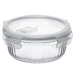 Anubhav Janni Lunch Box Round 370ml Pack 1 Pcs Glass Container with Sealing Cover Portable Microwave Heating kitchen Cooking Dessert Baking clear Bowl Bulk Sale Strip Design