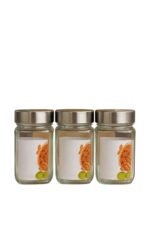 Anubhav Janni Sqaure Jar 340ml 3pcs Cube Storage Containers Glass Jar with Air Tight Steel Lid Transparent Jars for Snacks Pulses Masala Pickles Cereals Cookies Dry Food