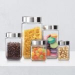 Anubhav Janni Sqaure Jar 340ml 3pcs Cube Storage Containers Glass Jar with Air Tight Steel Lid Transparent Jars for Snacks Pulses Masala Pickles Cereals Cookies Dry Food - Image 3