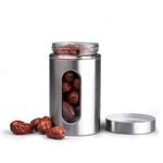 Anubhav Janni Window Canister 550ml 1pcs Stainless Steel Plated Glass Kitchen Canister with Airtight Lid Clear Window Jars for Storage Food Spices Container Organizer Coffee Sugar
