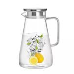Anubhav Janni Steel Water Jug 1.8 ltr. Borosilicate Glass with Handle Juice Beverage Carafe Stainless Lid Big Iced Tea Pitcher for Cold Hot Drinks Crystal Clear Heat Resistant iced hot Milk