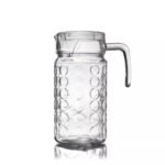 Anubhav Janni Water Jug Dot 1.8 ltr 1pcs Crystal Clear Glass Pitcher Design with Stainless Steel Lid for Tea Juice Wine Milk Embossed Body Serving hot or iced Lemonade Beer Mixed Beverages