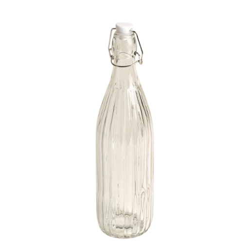 Anubhav Janni Swing Cap Round 550ml 1 Pcs Glass Water Bottle with Flip Top Lid Ribbed Design Airtight Closure Reusable Storage Container Clear White for Beverages Homemade Drinks