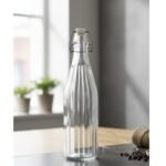 Anubhav Janni Swing Cap Round 550ml 1 Pcs Glass Water Bottle with Flip Top Lid Ribbed Design Airtight Closure Reusable Storage Container Clear White for Beverages Homemade Drinks - Image 2