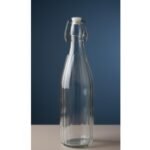 Anubhav Janni Swing Cap Round 550ml 1 Pcs Glass Water Bottle with Flip Top Lid Ribbed Design Airtight Closure Reusable Storage Container Clear White for Beverages Homemade Drinks - Image 3