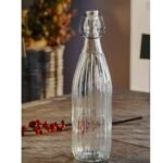 Anubhav Janni Swing Cap Round 550ml 1 Pcs Glass Water Bottle with Flip Top Lid Ribbed Design Airtight Closure Reusable Storage Container Clear White for Beverages Homemade Drinks - Image 4