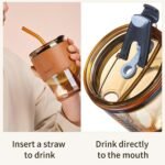 Anubhav Janni Glass Mug With Straw And Cover 400 Ml 1 Pcs Travel Coffee with Lids and Straws,Reusable Iced Tea Sipper Cup Leather Sleeve Grip, Cute Tumbler for Water Juice Milk Smoothie - Image 7