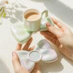Anubhav Janni Ceramic Mug Bow Tie 350ml Green Coffee with Saucer Set Cute Big Cup Unique for Office and Home Latte Tea Milk Hot Chocolate Girl Women (Set of 1 Pcs) - Image 2