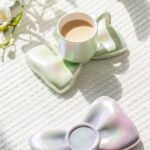 Anubhav Janni Ceramic Mug Bow Tie 350ml Green Coffee with Saucer Set Cute Big Cup Unique for Office and Home Latte Tea Milk Hot Chocolate Girl Women (Set of 1 Pcs) - Image 4