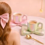 Anubhav Janni Ceramic Mug Bow Tie 350ml Green Coffee with Saucer Set Cute Big Cup Unique for Office and Home Latte Tea Milk Hot Chocolate Girl Women (Set of 1 Pcs) - Image 5