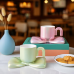 Anubhav Janni Ceramic Mug Bow Tie 350ml Green Coffee with Saucer Set Cute Big Cup Unique for Office and Home Latte Tea Milk Hot Chocolate Girl Women (Set of 1 Pcs) - Image 9