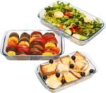 Anubhav Janni Backing Dish Rectangular 3 pcs Borosilicate Glass Baking Set Oven Safe Microwave Freezer Friendly Transparent Tray Heat Resistant for Cakes Pasta Container Kitchen