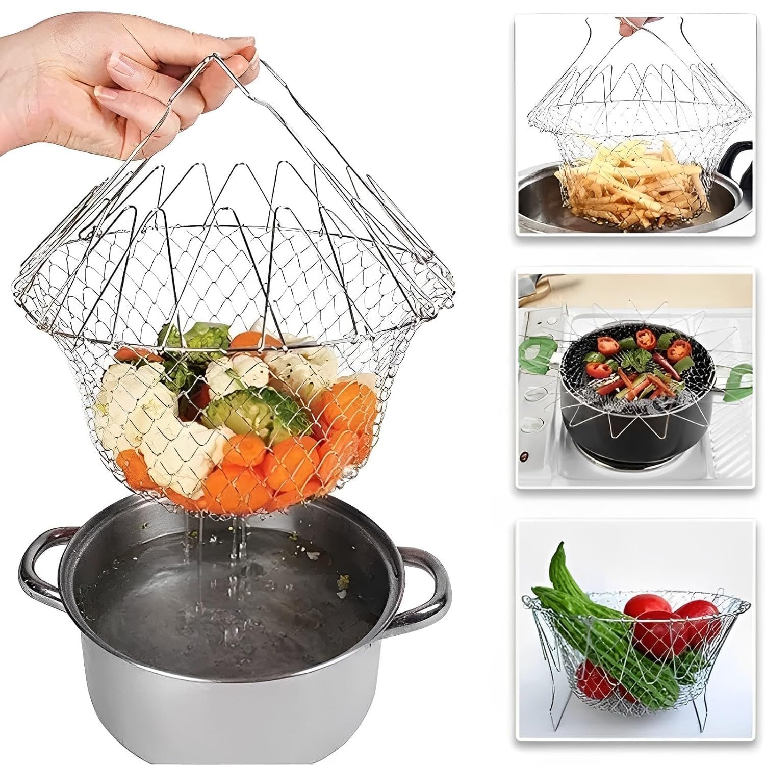 Anubhav Janni Chef Basket 1 Pcs Frying Stainless Steel Foldable Cooking French Fries Kitchen Tool and Flexible Utensil Blossom Cook for Deep Fry Rinse Frying Anubhav Janni Chef Basket 1 Pcs Frying Stainless Steel Foldable Cooking French Fries Kitchen Tool and Flexible Utensil Blossom Cook for Deep Fry Rinse Frying - Image 1