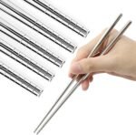 Anubhav Janni 5 Pair Stainless Steel Chopsticks Set Chinese Sliver Dinnerwaer Reusable Non-Slip Hashi Sushi Sticks Tableware Sets