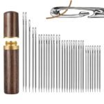 Anubhav Janni Threading Needles Set Self Threading for Stitching Embroidery Hand Sewing Multiple Sizes with Wooden Case Quilting Needle Self Threader Inserter Stitching Clothes (30pcs)