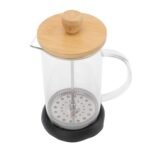 Anubhav Janni French Press Coffee Bamboo Lid Jar 800ml Fashionable High Borosilicate Stable for Home Office Worker Cover Heat Resistant Glass Beverage Container Set with Handle (Pack Of 1 Pcs)