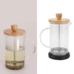 Anubhav Janni French Press Coffee Bamboo Lid Jar 800ml Fashionable High Borosilicate Stable for Home Office Worker Cover Heat Resistant Glass Beverage Container Set with Handle (Pack Of 1 Pcs) - Image 2