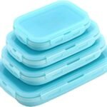 Anubhav Janni New Portable Foldable Silicone Lunch Box Leak Proof Space Saving Microwave Dishwasher Safe Food Storage Containers for Travel Work Office Rectangle Collapsible Tiffin (Set Of 4 Pcs)